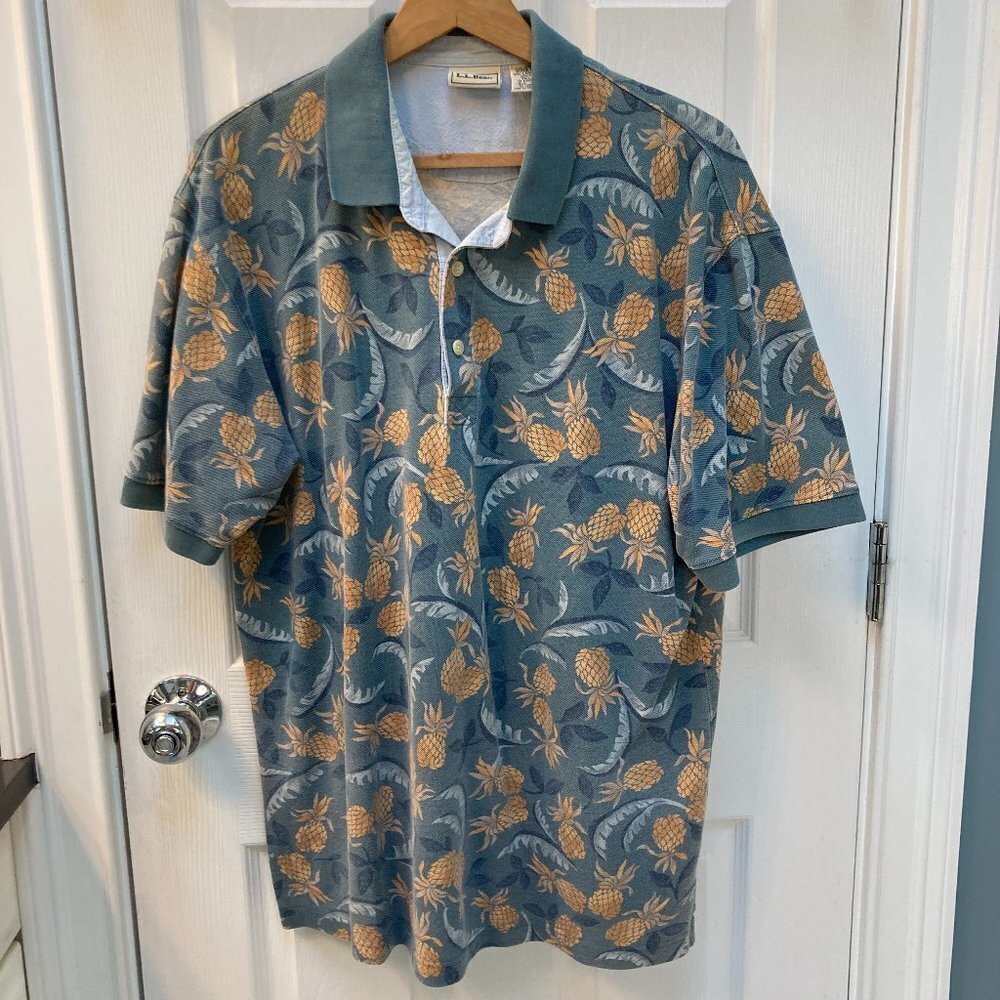 L.L. Bean Hawaiian Pineapple Polo Shirt Size Large